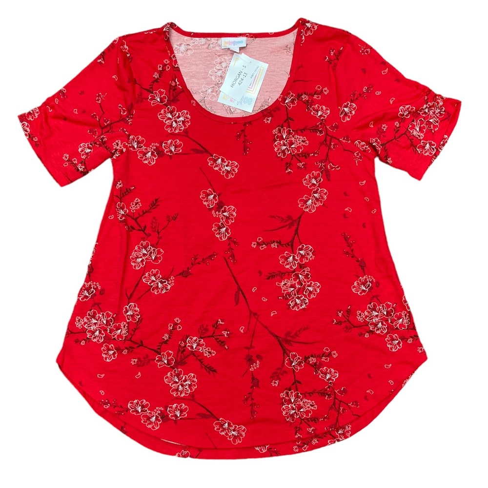LuLaRoe Morgan Women’s Flare Tee Half Sleeve Scoopneck Small Red NWT